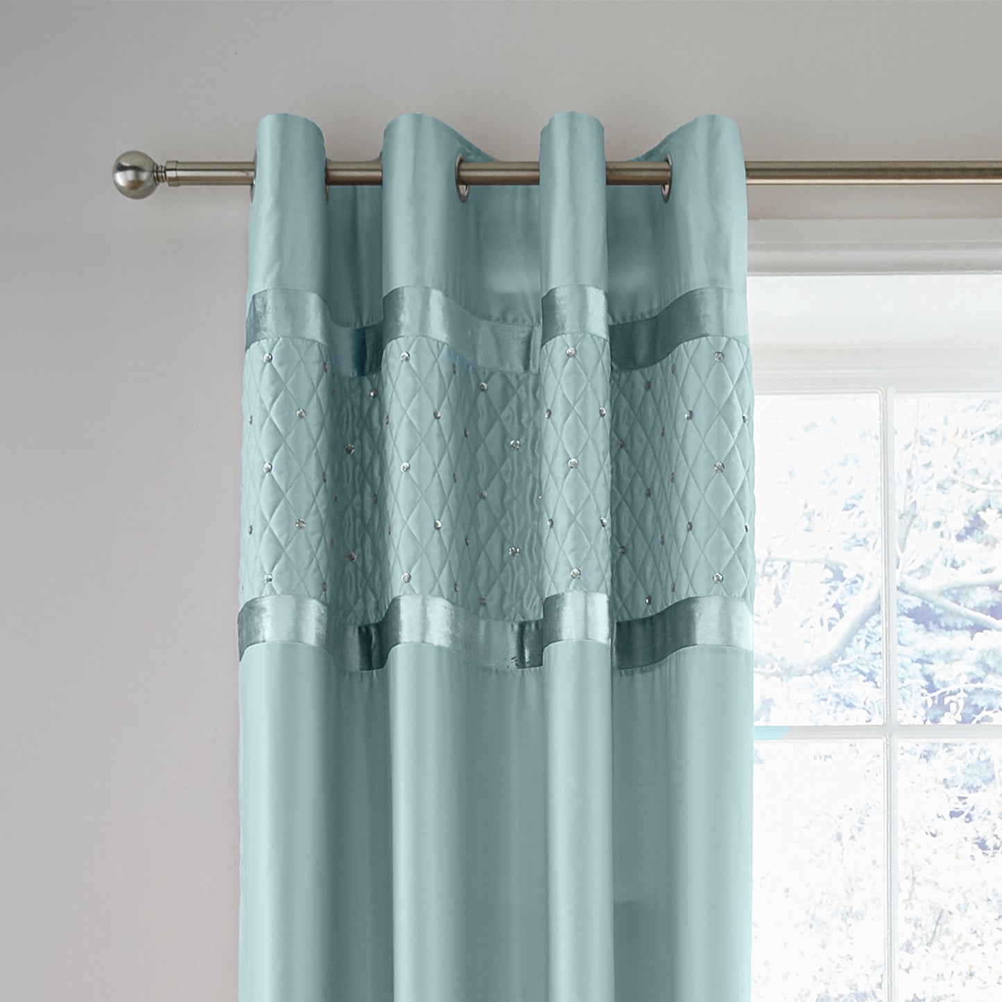 Catherine Lansfield Sequin Cluster Eyelet Curtains - Duck Egg