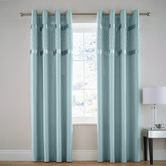 Catherine Lansfield Sequin Cluster Eyelet Curtains - Duck Egg