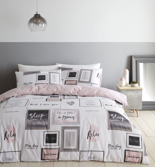 Catherine Lansfield Sleep Dreams Duvet Cover Set - Blush