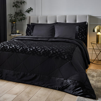 Catherine Lansfield Lattice Cut Velvet Bedspread - Black