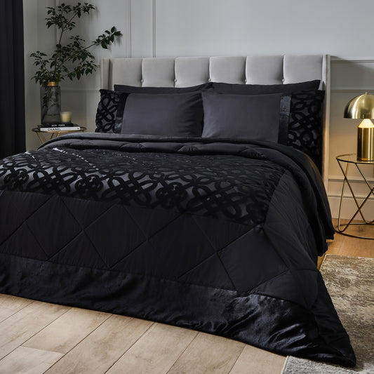 Catherine Lansfield Lattice Cut Velvet Bedspread - Black