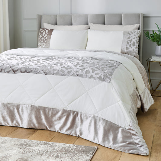 Catherine Lansfield Lattice Cut Velvet Bedspread - Natural