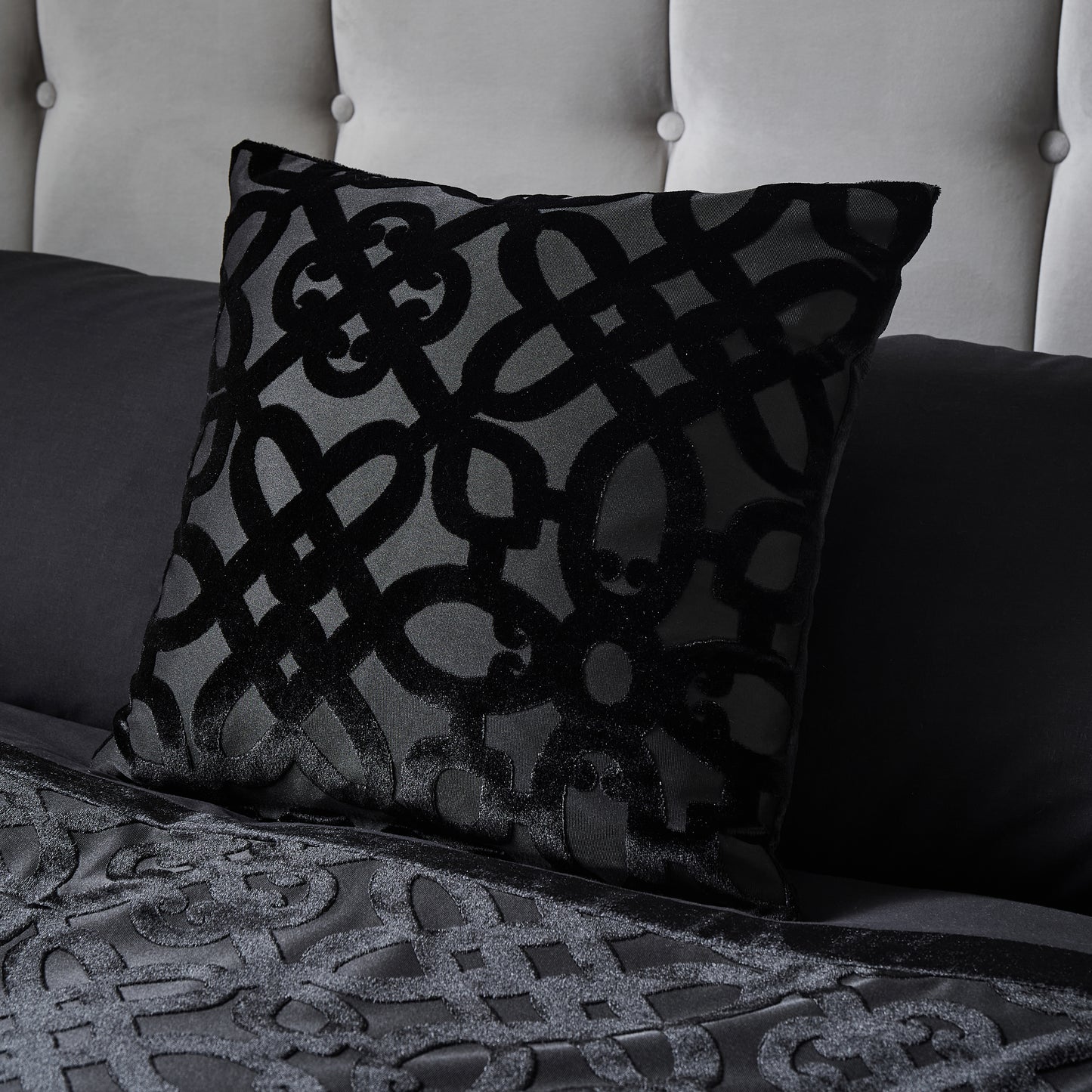 Catherine Lansfield Lattice Cut Velvet Filled Cushion - Black