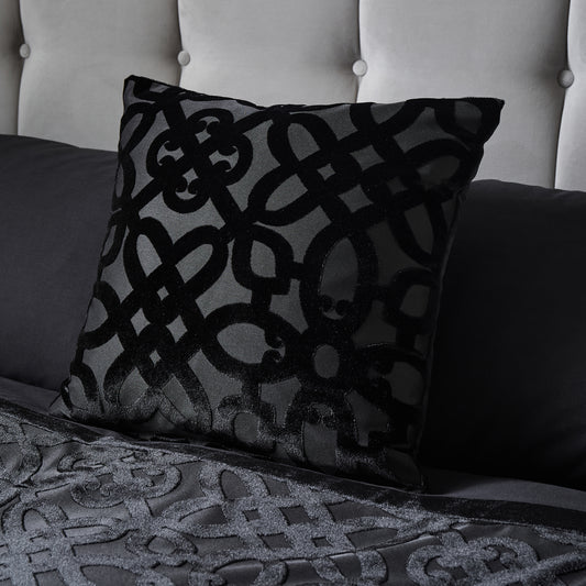 Catherine Lansfield Lattice Cut Velvet Filled Cushion - Black