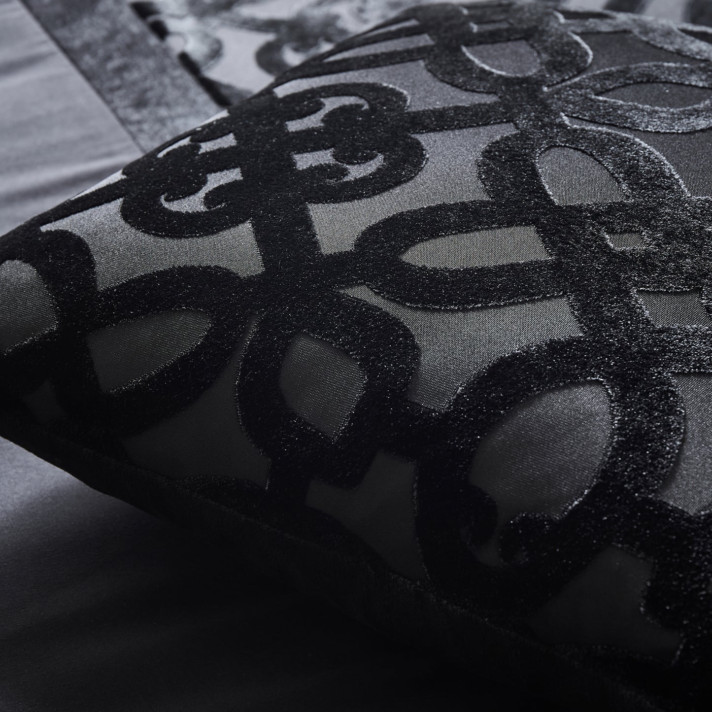 Catherine Lansfield Lattice Cut Velvet Filled Cushion - Black