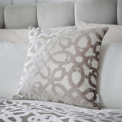 Catherine Lansfield Lattice Cut Velvet Filled Cushion - Natural