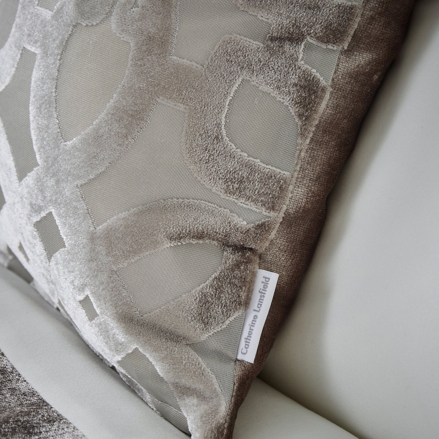 Catherine Lansfield Lattice Cut Velvet Filled Cushion - Natural