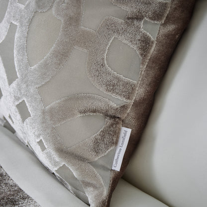 Catherine Lansfield Lattice Cut Velvet Filled Cushion - Natural