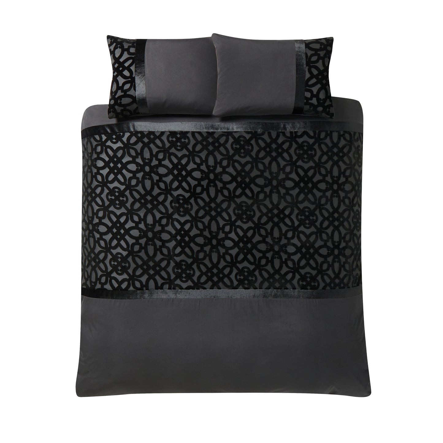 Catherine Lansfield Lattice Cut Velvet Duvet Cover Set - Black