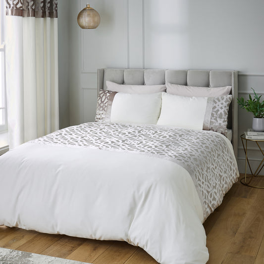 Catherine Lansfield Lattice Cut Velvet Duvet Cover Set - Natural