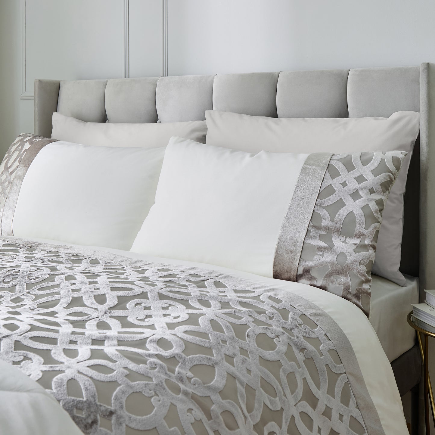 Catherine Lansfield Lattice Cut Velvet Duvet Cover Set - Natural
