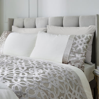 Catherine Lansfield Lattice Cut Velvet Duvet Cover Set - Natural