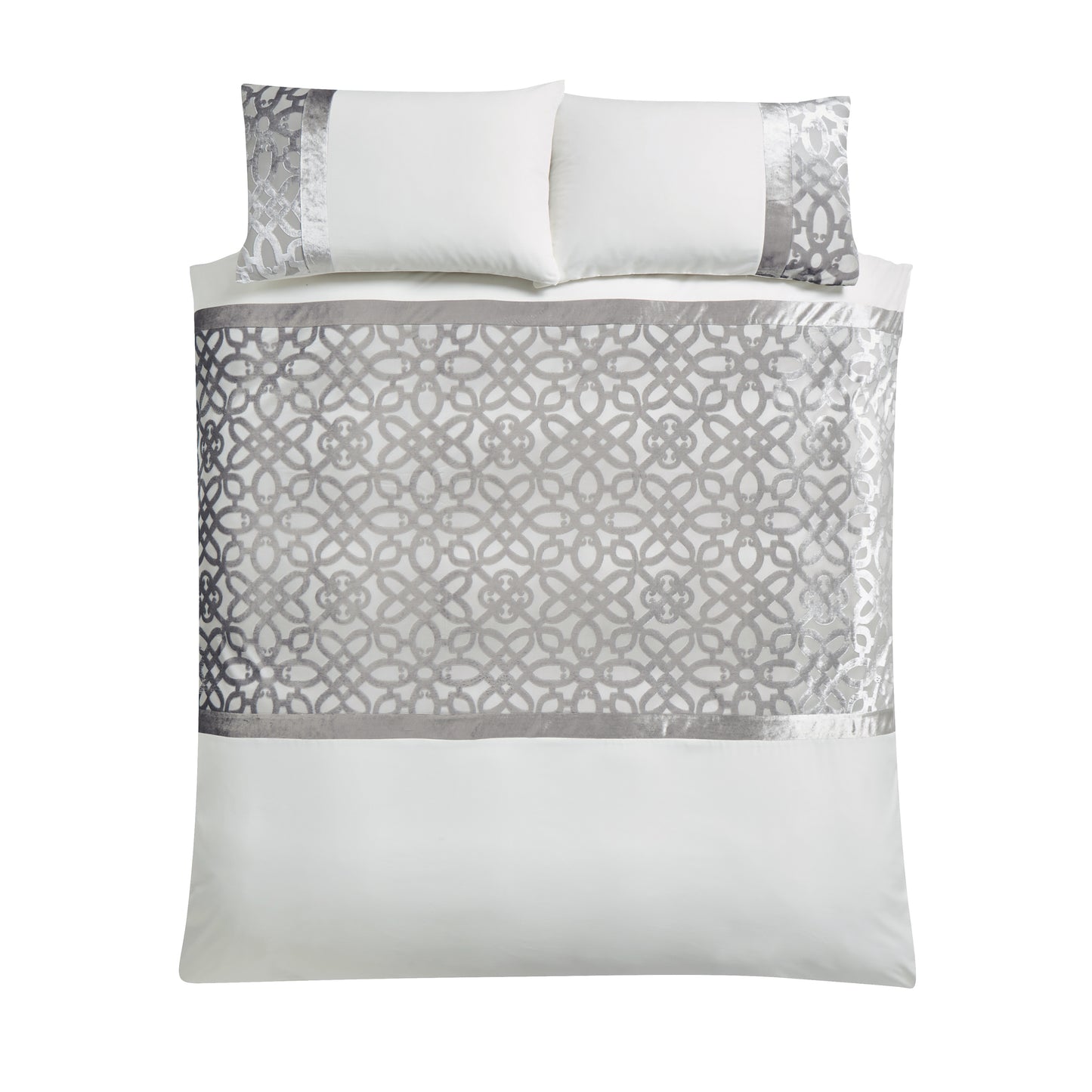 Catherine Lansfield Lattice Cut Velvet Duvet Cover Set - Natural