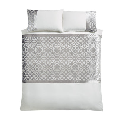Catherine Lansfield Lattice Cut Velvet Duvet Cover Set - Natural