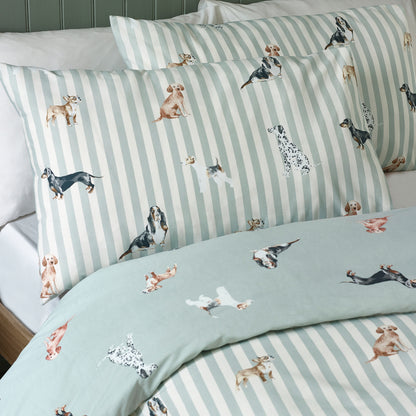 Catherine Lansfield Dog Stripe Duvet Cover Set - Green