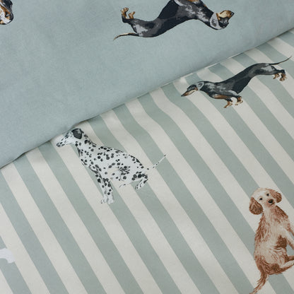 Catherine Lansfield Dog Stripe Duvet Cover Set - Green