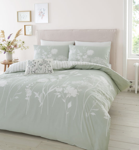 Catherine Lansfield Meadowsweet Floral Duvet Cover Set - Green
