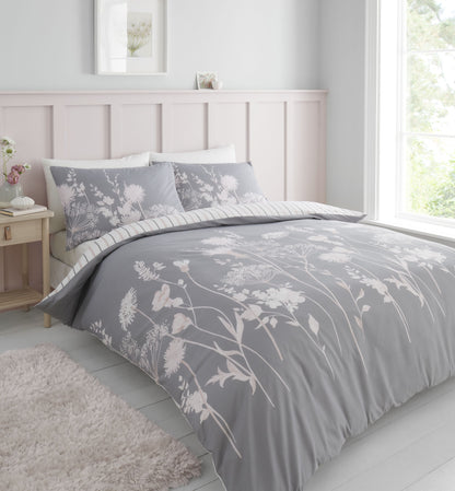 Catherine Lansfield Meadowsweet Floral Duvet Cover Set - Pink/Grey