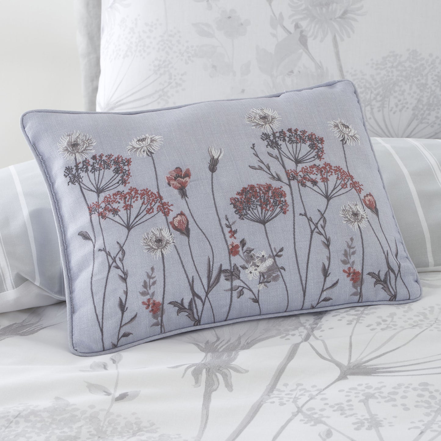 Catherine Lansfield Meadowsweet Floral Filled Cushion - White/Grey