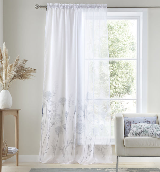 Catherine Lansfield Meadowsweet Floral Slot Top Voile Panel - White