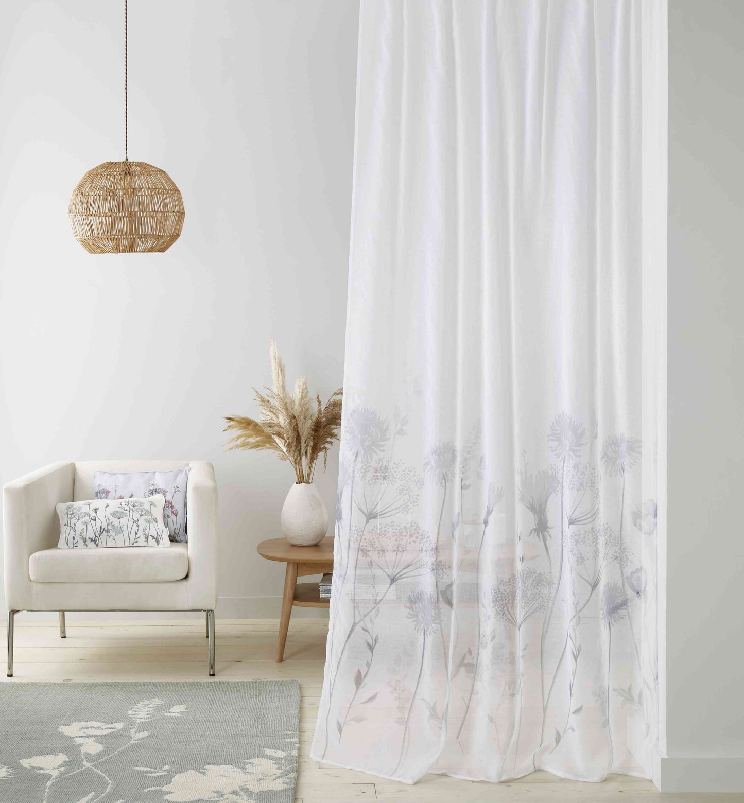 Catherine Lansfield Meadowsweet Floral Slot Top Voile Panel - White