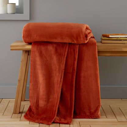 Catherine Lansfield Raschel Velvet Touch Throw - Burnt Orange