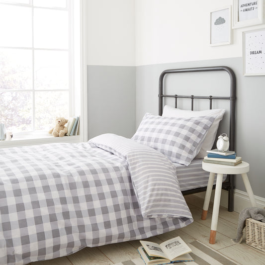 Bianca Check And Stripe Duvet Cover Set - Grey