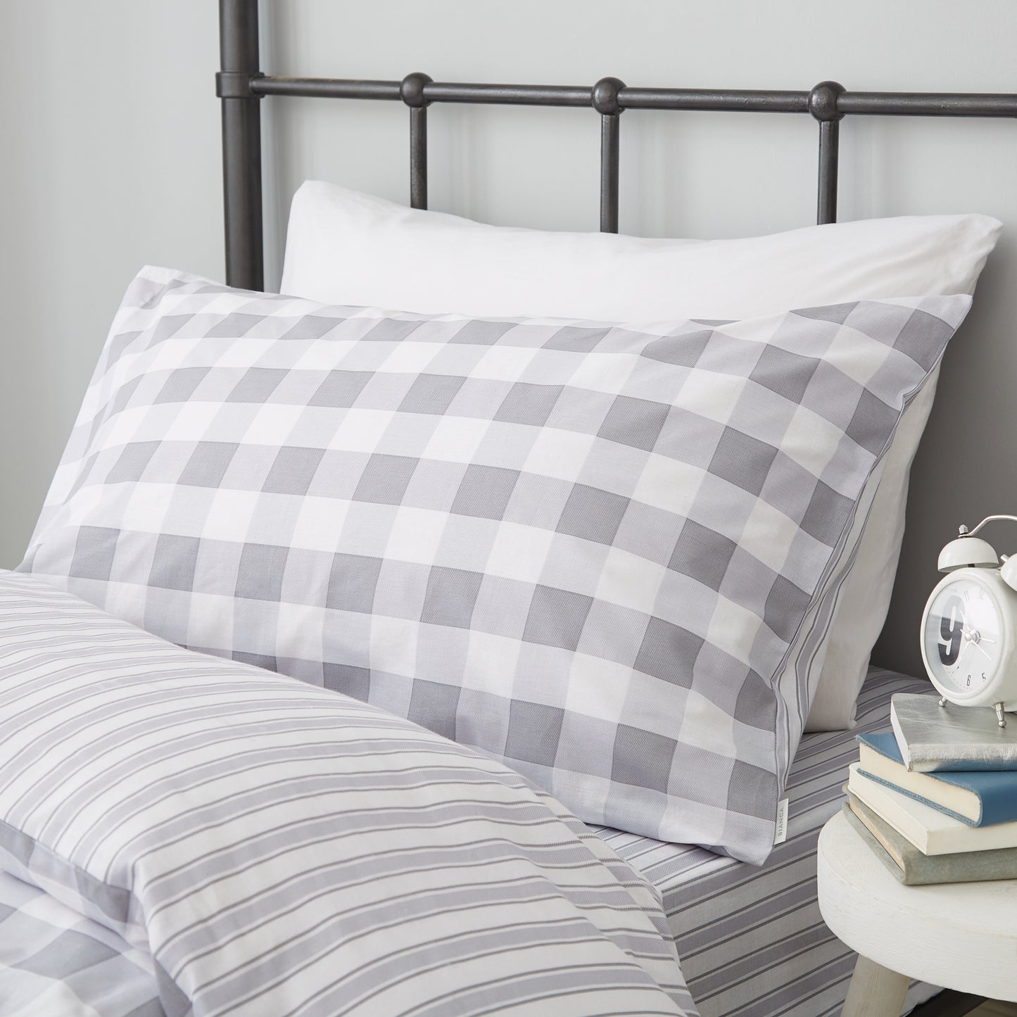 Bianca Check And Stripe Duvet Cover Set - Grey