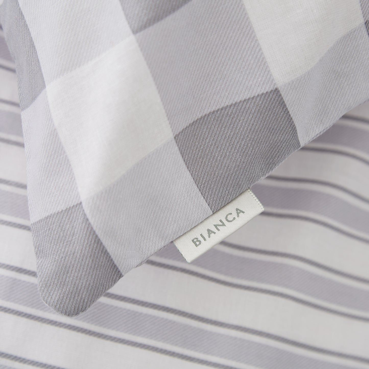 Bianca Check And Stripe Duvet Cover Set - Grey