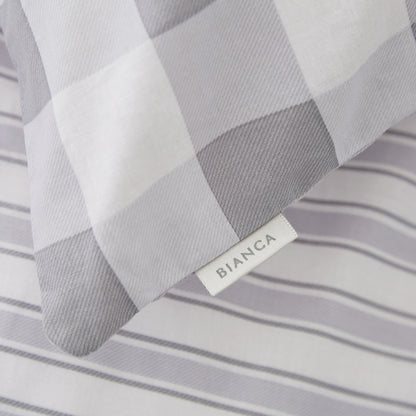Bianca Check And Stripe Duvet Cover Set - Grey