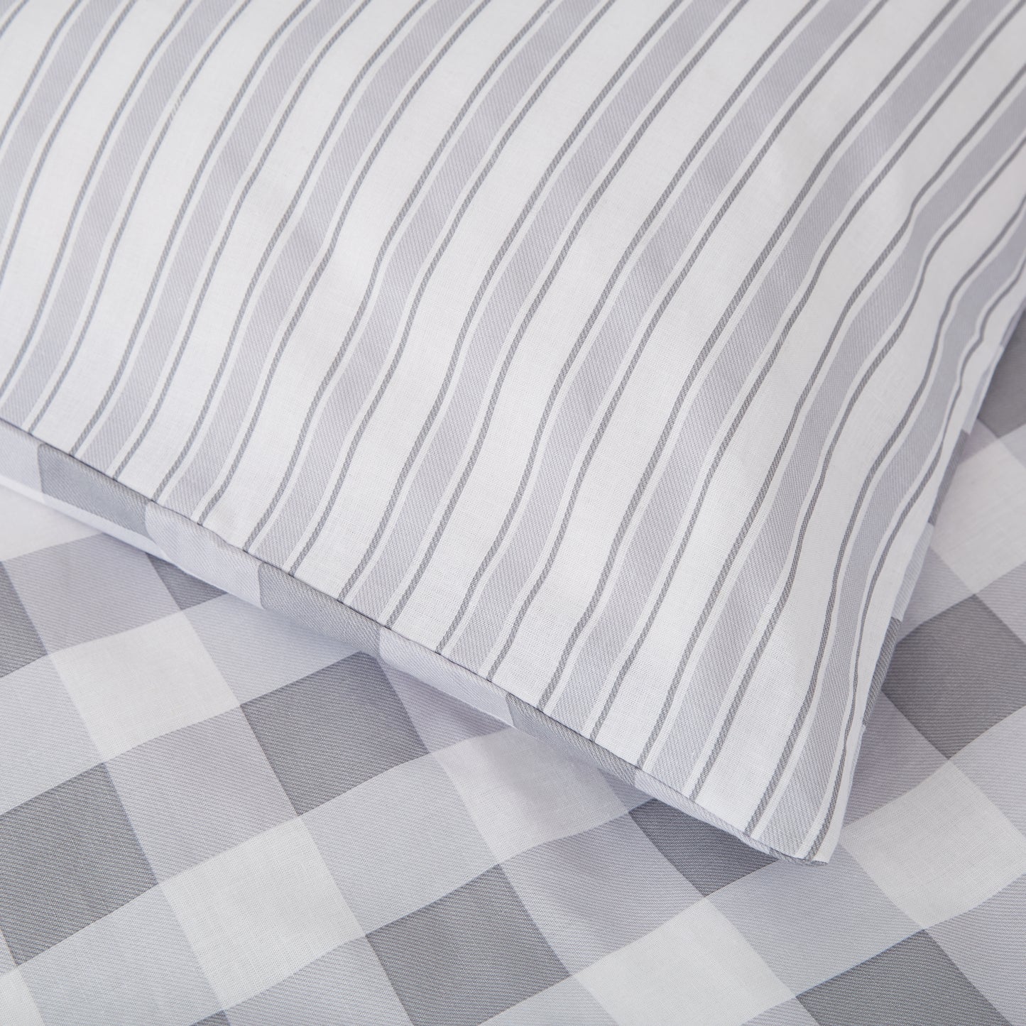 Bianca Check And Stripe Duvet Cover Set - Grey