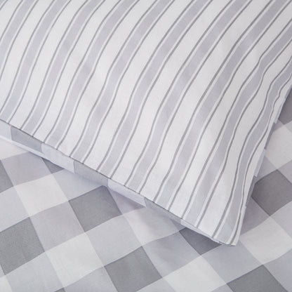 Bianca Check And Stripe Duvet Cover Set - Grey