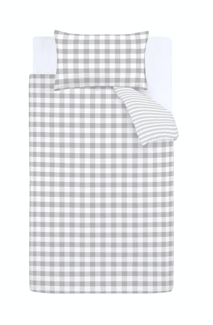 Bianca Check And Stripe Duvet Cover Set - Grey