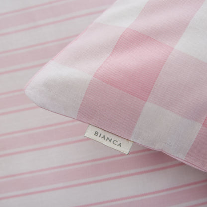 Bianca Check And Stripe Duvet Cover Set - Pink