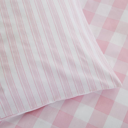 Bianca Check And Stripe Duvet Cover Set - Pink