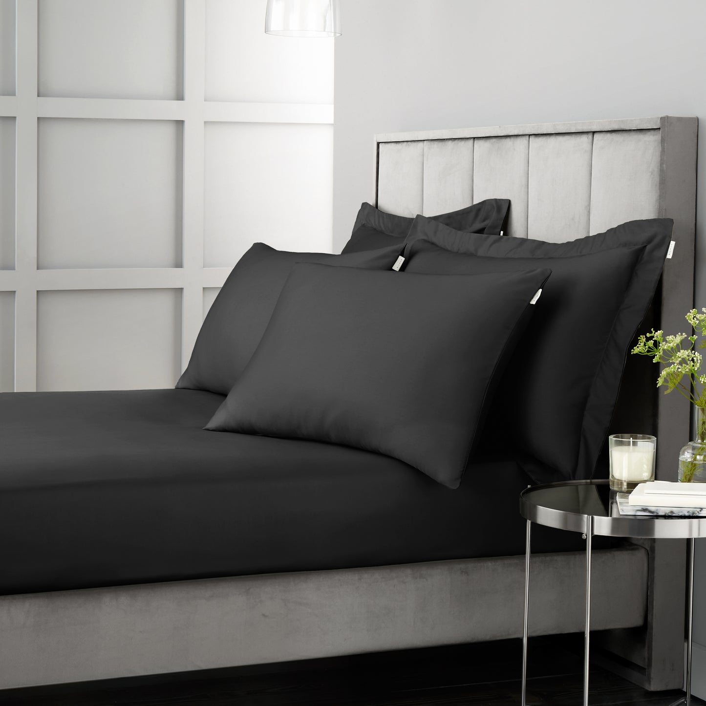 Bianca 400TC Cotton Sateen Fitted Sheet - Black