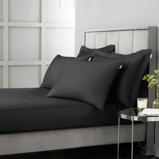 Bianca 400TC Cotton Sateen Fitted Sheet - Black