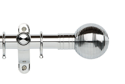 Hallis Galleria Metals Ribbed Ball 35mm Metal Curtain Pole - Chrome
