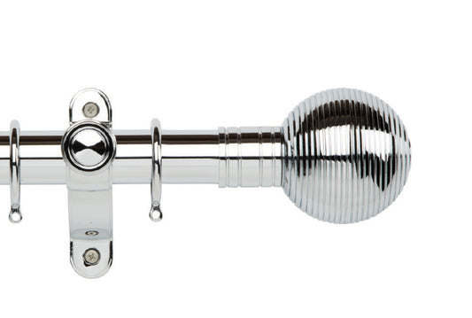 Hallis Galleria Metals Ribbed Ball 35mm Metal Curtain Pole - Chrome