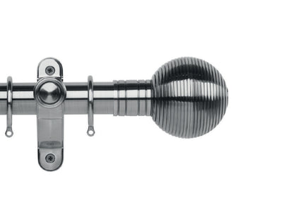 Hallis Galleria Metals Ribbed Ball 35mm Metal Curtain Pole - Brushed Silver