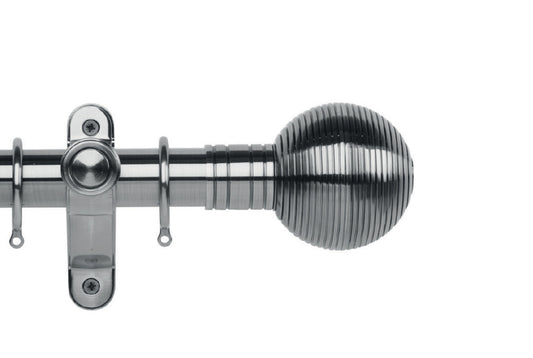 Hallis Galleria Metals Ribbed Ball 35mm Metal Curtain Pole - Brushed Silver