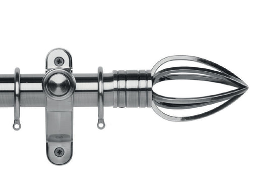 Hallis Galleria Metals Caged Spear 35mm Metal Curtain Pole - Brushed Silver