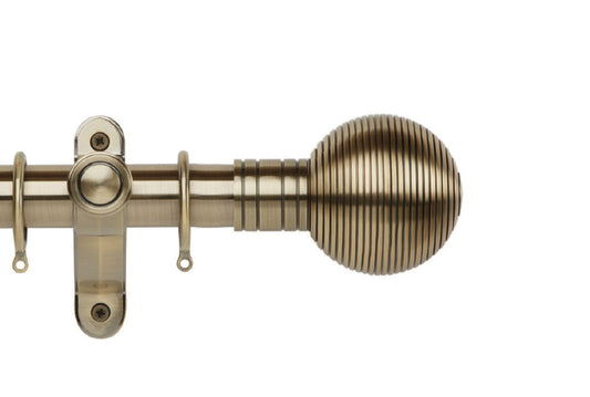 Hallis Galleria Metals Ribbed Ball 35mm Metal Curtain Pole - Burnished Brass