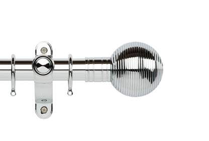 Hallis Galleria Metals Ribbed Ball 50mm Metal Curtain Pole - Chrome