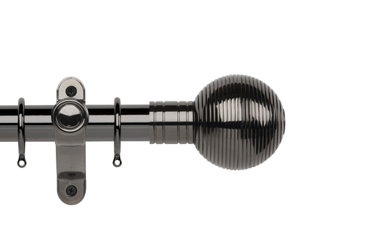 Hallis Galleria Metals Ribbed Ball 50mm Metal Curtain Pole - Black Nickel