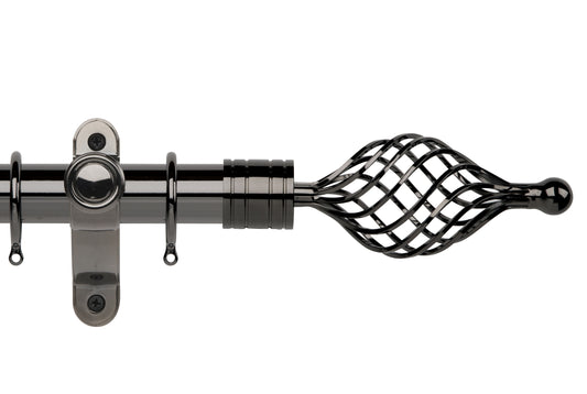 Hallis Galleria Metals Twisted Cage 50mm Metal Curtain Pole - Black Nickel