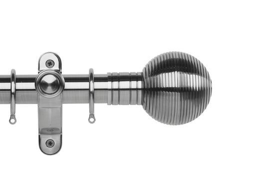Hallis Galleria Metals Ribbed Ball 50mm Metal Curtain Pole - Brushed Silver