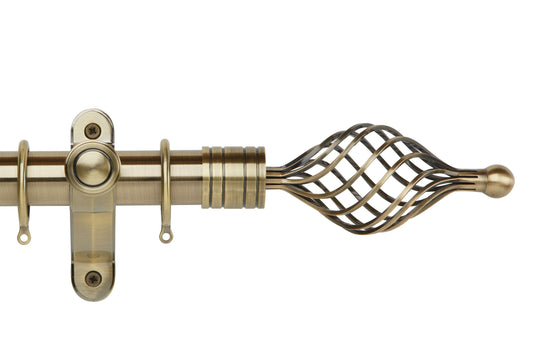 Hallis Galleria Metals Twisted Cage 50mm Metal Curtain Pole - Burnished Brass