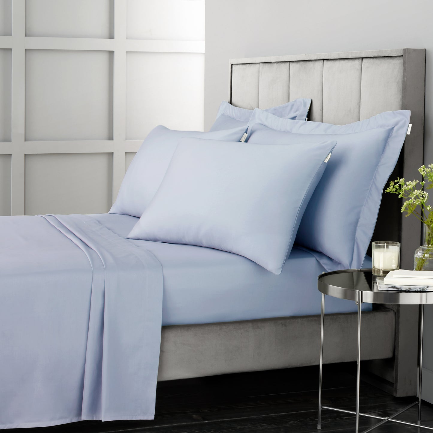Bianca 400TC Cotton Sateen Fitted Sheet - Blue