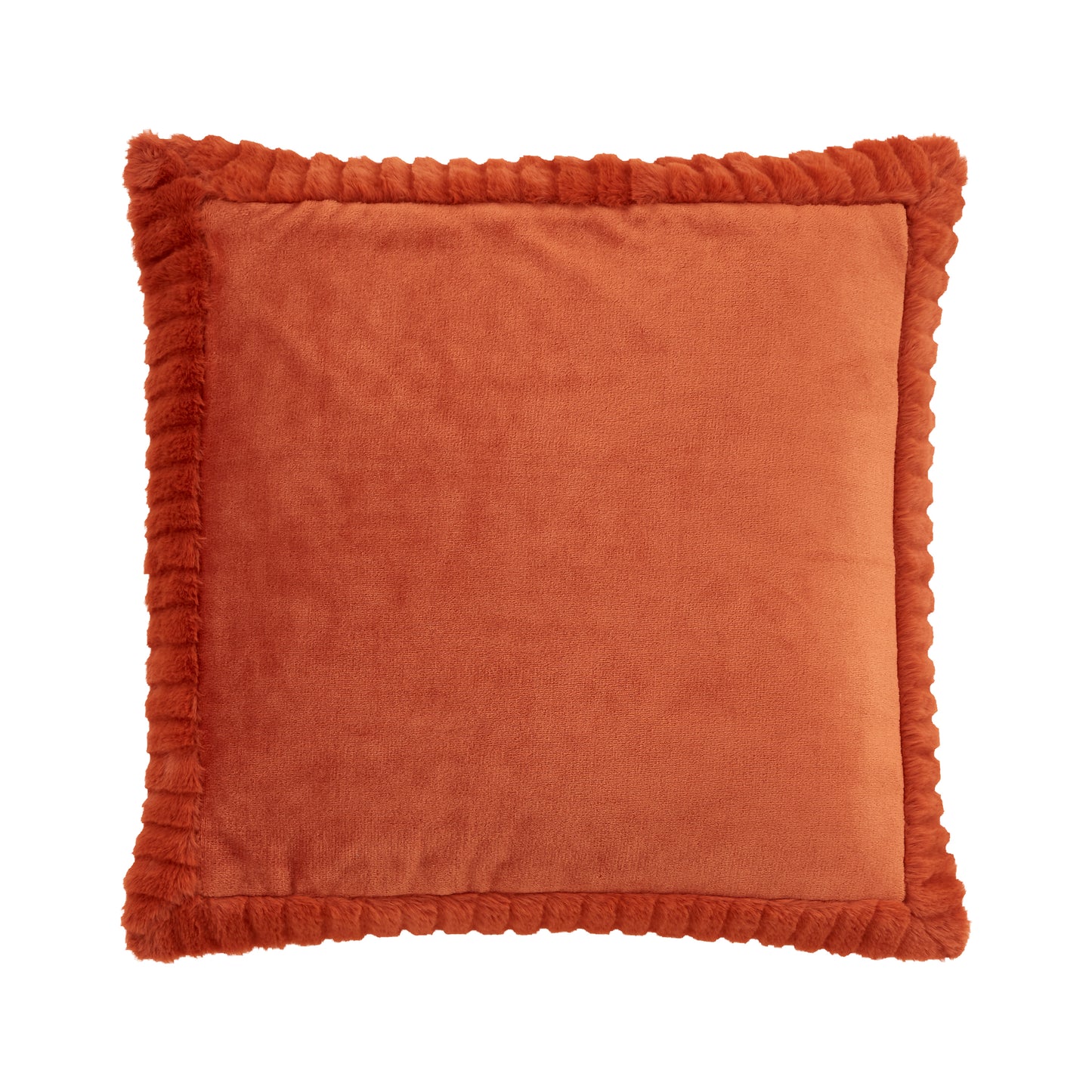 Catherine Lansfield Velvet And Faux Fur Filled Cushion - Burnt Orange